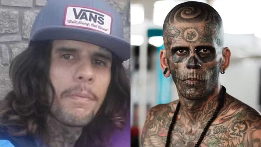 Leandro de Souza antes e depois das tatuagens 