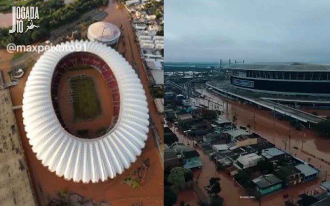 Estádios Beira-Rio, do Inter, e Arena do Grêmio completamente inundados pela água