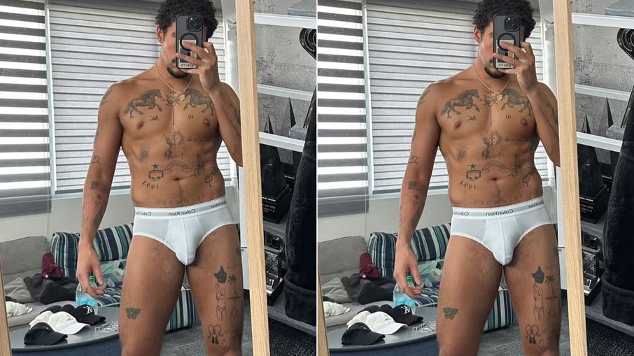 Bad Bunny posa de cueca branca e agita fãs com foto nas redes sociais Bad Bunny posa de cueca branca e agita fãs com foto nas redes sociais