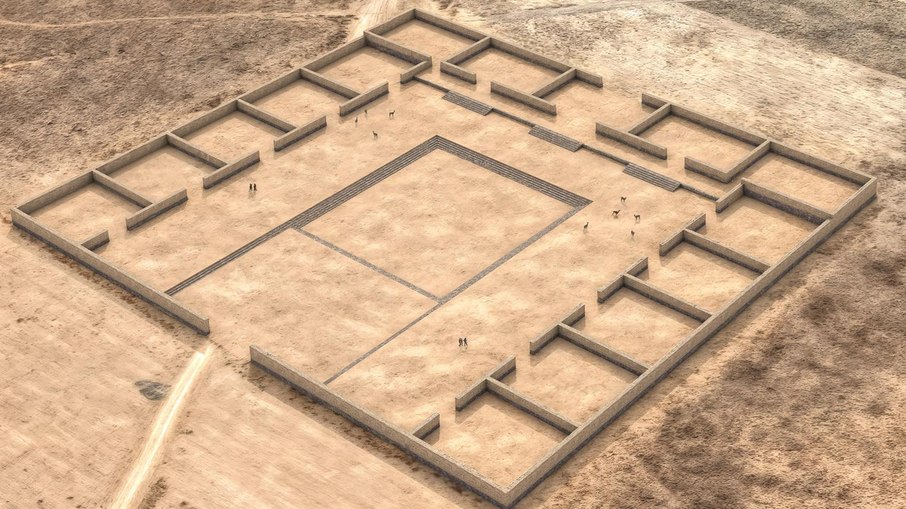 Alinhamentos de pedras revelaram um antigo templo, chamado Palaspata, nome nativo da região. O complexo do templo tem aproximadamente 125 metros de comprimento por 145 metros de largura — aproximadamente o tamanho de um quarteirão — e inclui 15 recintos quadrangulares dispostos em torno de um pátio interno retangular. Esta é uma reconstrução digital do templo. Alinhamentos de pedras revelaram um antigo templo, chamado Palaspata, nome nativo da região. O complexo do templo tem aproximadamente 125 metros de comprimento por 145 metros de largura — aproximadamente o tamanho de um quarteirão — e inclui 15 recintos quadrangulares dispostos em torno de um pátio interno retangular. Esta é uma reconstrução digital do templo.