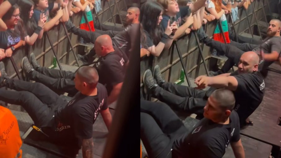 Plateia foi contida por seguranças, que seguraram a grade com os pés Plateia foi contida por seguranças, que seguraram a grade com os pés
