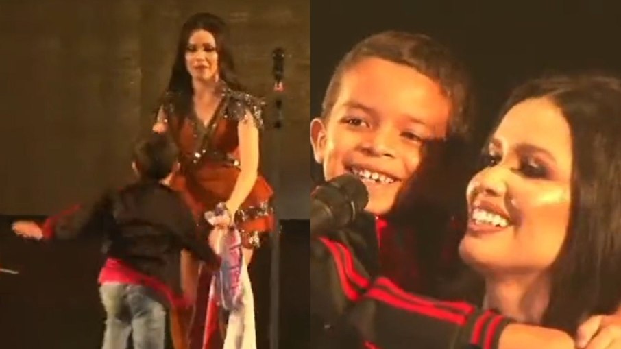 Juliette com criança no show de São João de Caruaru