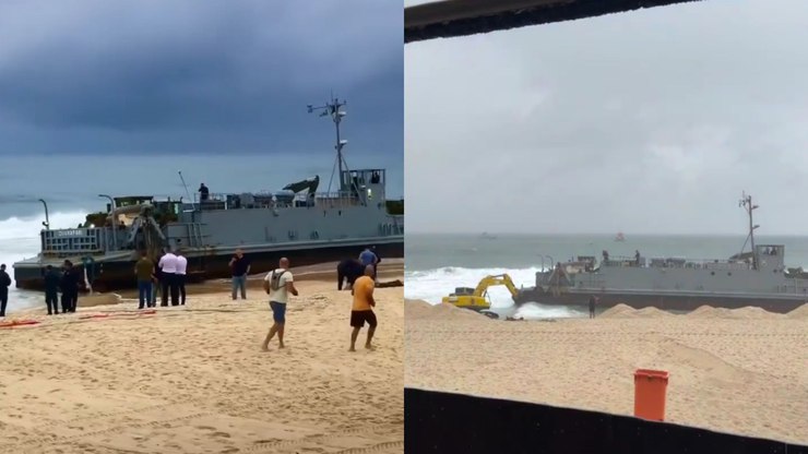 Clima atrasa retirada de navio da Marinha encalhado no RJ