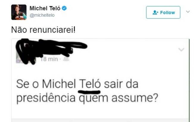 Michel Teló responde internauta que confunde seu nome com o do atual presidente
