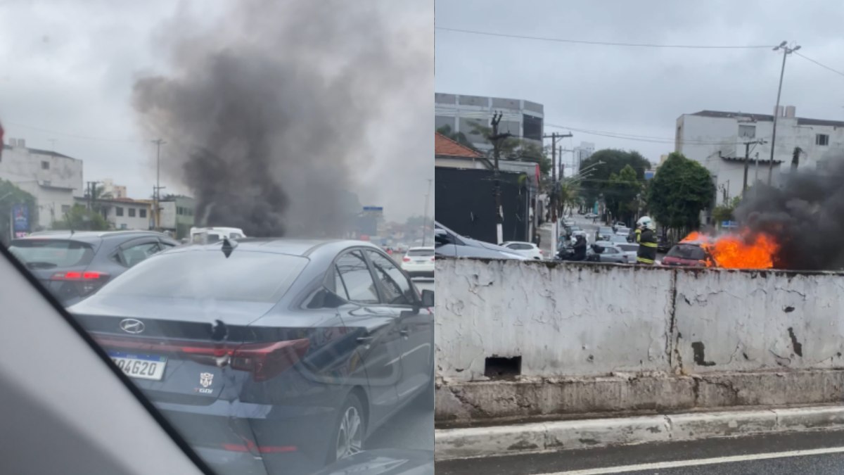 Carro pega fogo na Avenida Salim Farah Maluf, Zona Leste de São Paulo Carro pega fogo na Avenida Salim Farah Maluf, Zona Leste de São Paulo