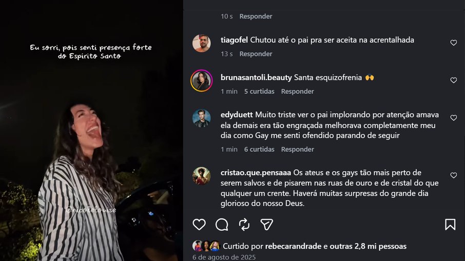 Comentários nas redes de Nicole Louise