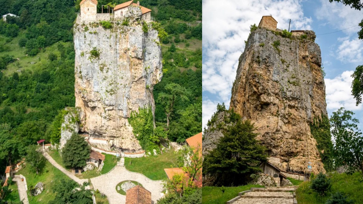 Pilar de Katskhi, na Geórgia, foi construído em cima de rocha de 40 metros de altura