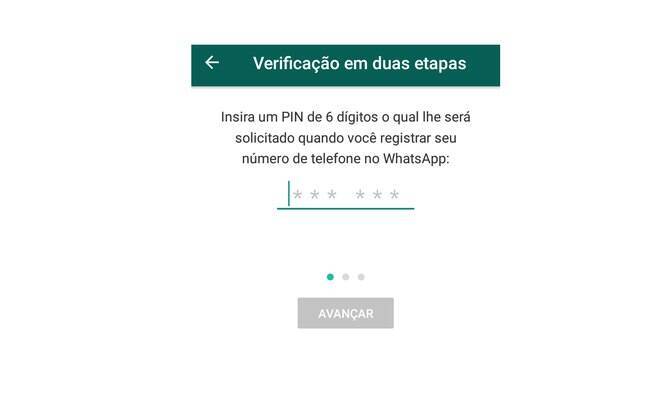 Você precisará inserir um PIN que será cobrado toda vez que alguém tentar instalar o Whatsapp com o seu número.