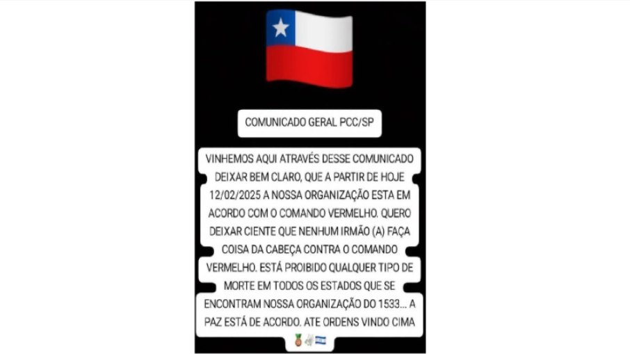 Mensagens publicadas em redes sociais confirmaram a trégua entre PCC e CV Mensagens publicadas em redes sociais confirmaram a trégua entre PCC e CV