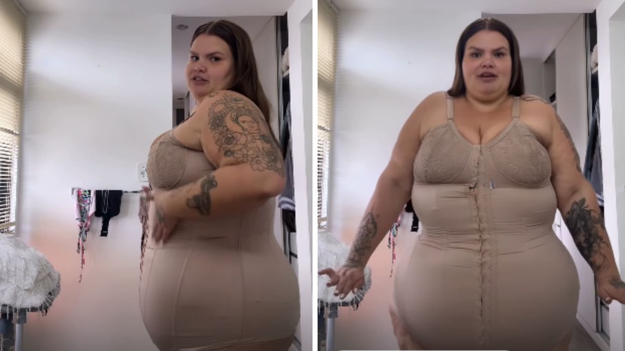 Thais Carla usa modelador para lidar com pele após bariátrica