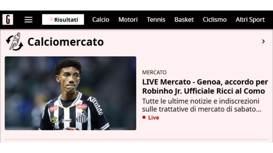 Filho de Robinho vai para Itália e ganha destaque internacional Filho de Robinho vai para Itália e ganha destaque internacional