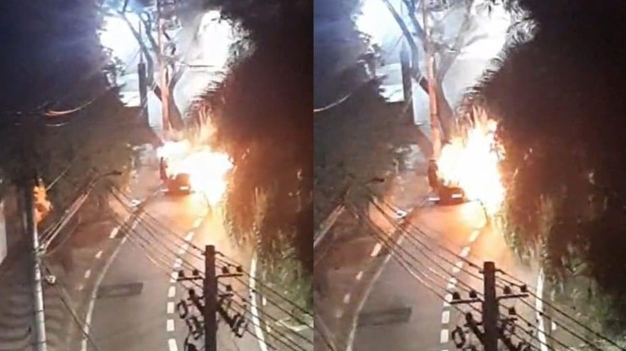 Um casal estava dentro do carro no momento em que o incêndio começou e moradores se mobilizaram para apagar as chamas Um casal estava dentro do carro no momento em que o incêndio começou e moradores se mobilizaram para apagar as chamas