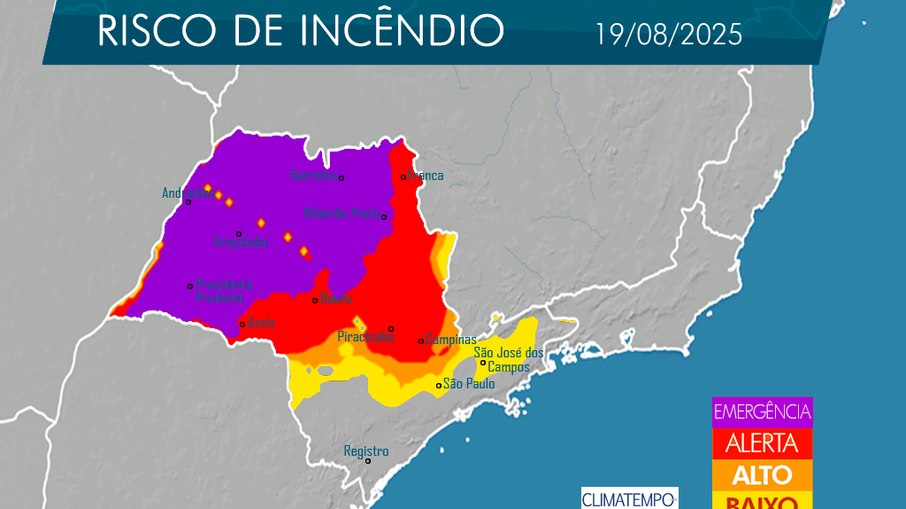 Previsão do Mapa de Fogo da Defesa Civil para terça-feira (19)