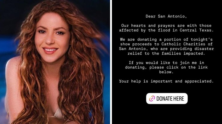 Shakira doa parte de show às vítimas das enchentes no Texas