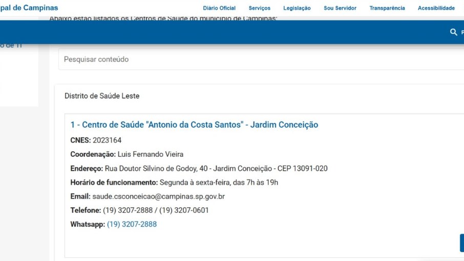 Informações de cada posto de saúde