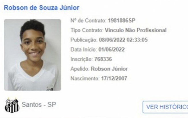 Santos assina contrato de formação com o filho do atacante Robinho