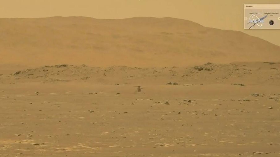 Imagem feita com o robô Perseverance mostra Ingenuity em Marte