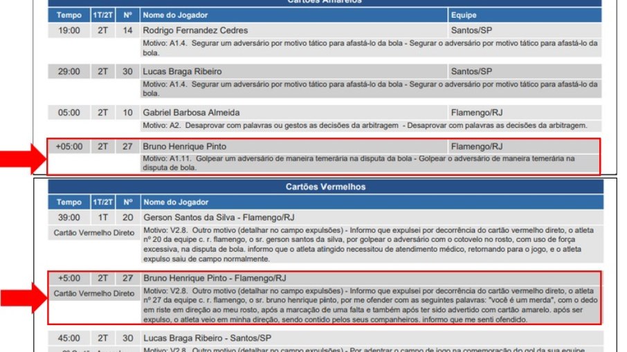 Súmula do jogo entre Flamengo e Santos pelo Brasileirão de 2023