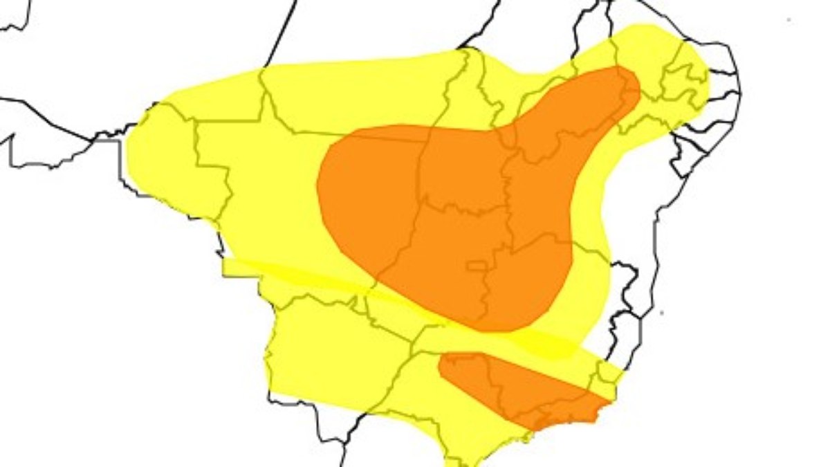 Alertas laranja e amarelo emitidos pelo Inmet