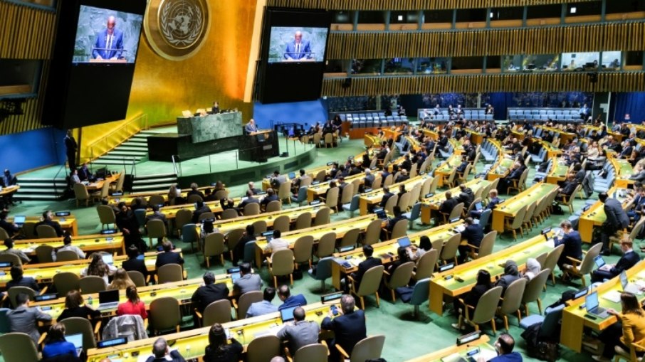 Vista da Assembleia Geral da ONU em 10 de maio de 2024 em Nova York