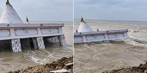 Vídeo: templo centenário cai no Rio Ganges após erosão na Índia