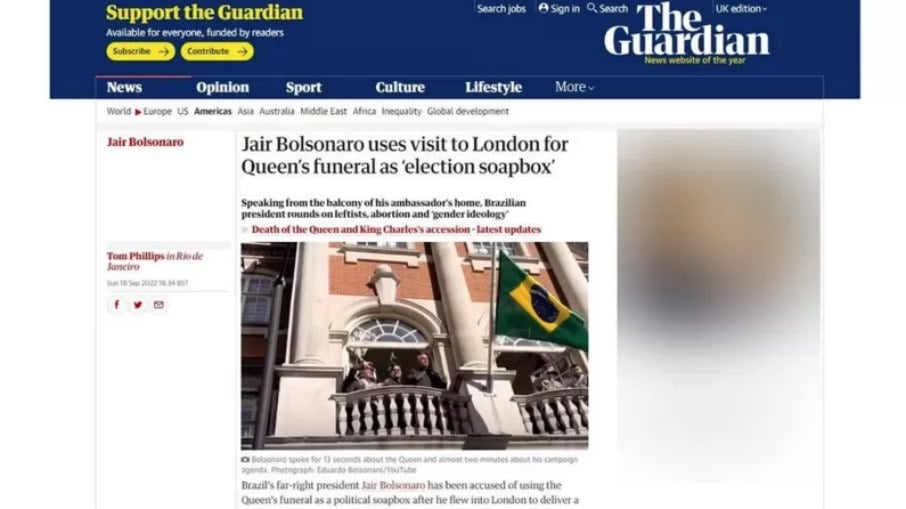 The Guardian repercute falas de Bolsonaro em Londres