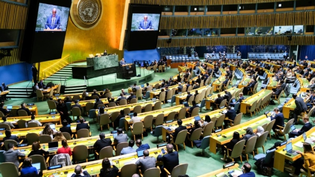 Vista da Assembleia Geral da ONU em 10 de maio de 2024 em Nova York