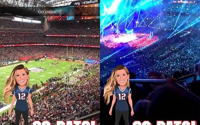 Com direito a filtro exclusivo, Gisele Bündchen transmitiu para os fãs parte do Super Bowl em primeira mão