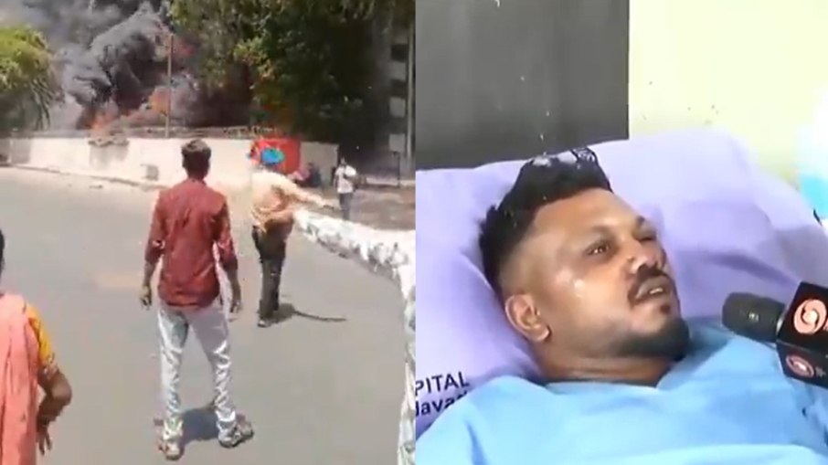 Ramesh aparece no vídeo desorientado, com a camisa manchada de sangue e segurando o cartão de embarque Ramesh aparece no vídeo desorientado, com a camisa manchada de sangue e segurando o cartão de embarque