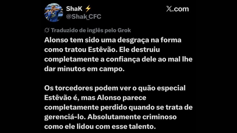 Xabi Alonso é alvo de críticas pela situação de Estêvão no Chelsea