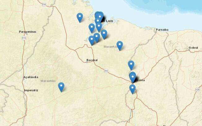 Mapa do Centro de Sismologia da USP aponta localidades em que internautas relataram tremor nesta terça-feira (3)