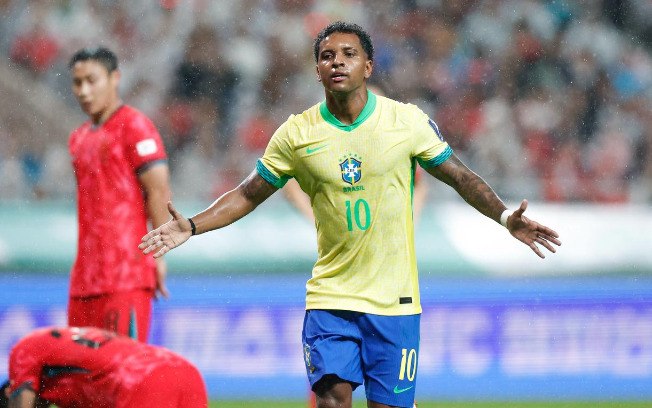 Rodrygo celebra um dos gols contra a Coreia do Sul Rodrygo celebra um dos gols contra a Coreia do Sul