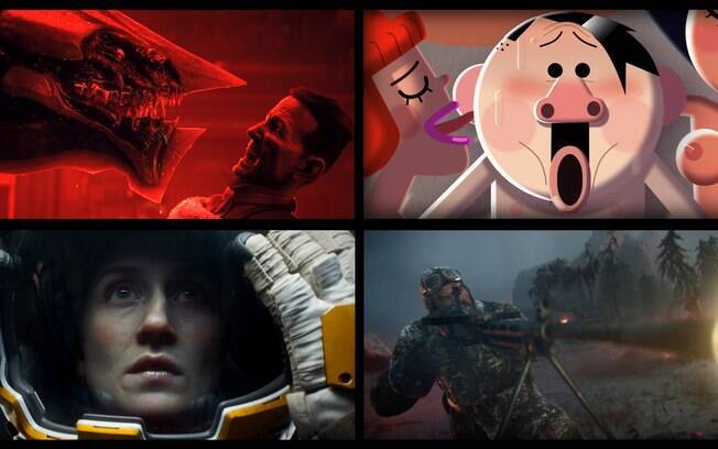 Montagem com cenas dos episódios de Love, Death and Robots