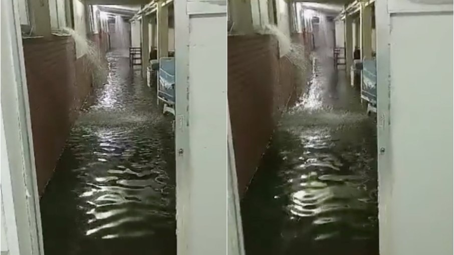 Hospital Santa Luzia, em Capão da Canoa, ficou com corredores alagados após chuvas fortes na noite dessa quinta-feira (15)