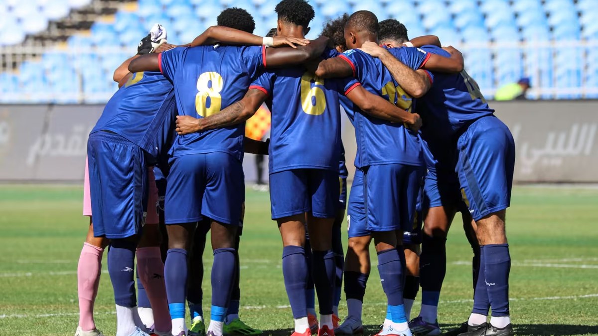 Jogadores de Cabo Verde antes de jogo contra a Líbia