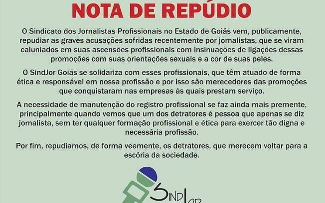 Nota do Sindicato dos Jornalistas de Goiás