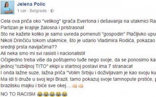 Post de Jelena Polic no Facebook
