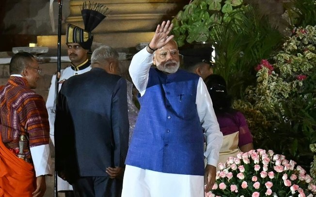 O primeiro-ministro indiano, Narendra Modi, durante sua posse para um terceiro mandato, em Nova Delhi, Índia, em 9 de junho de 2024