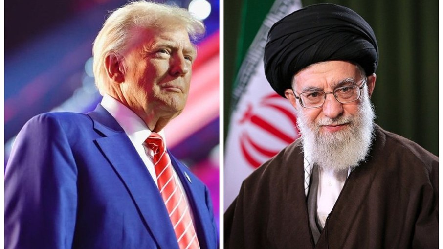 Donald Trump e o aiatolá Ali Khamenei, líder supremo do Irã Donald Trump e o aiatolá Ali Khamenei, líder supremo do Irã
