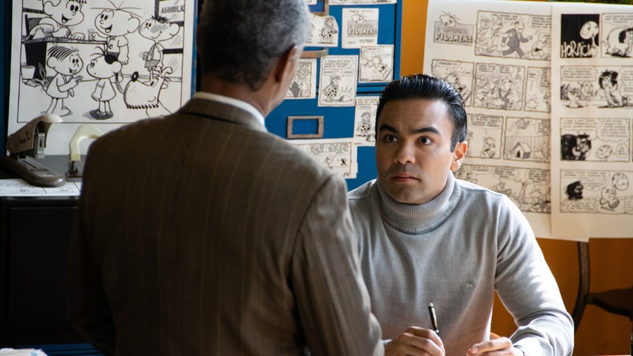 Cena de Mauricio de Sousa – O Filme, com Mauro Sousa interpretando o pai.