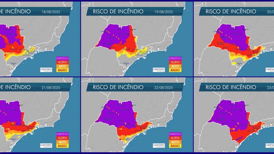 Mapa de risco de incêndios no Estado de São Paulo entre 18 a 23 de agosto