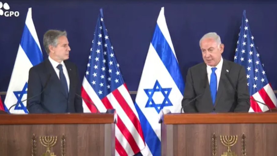 Antony Blinken e Benjamin Netanyahu falam após reunião em Israel