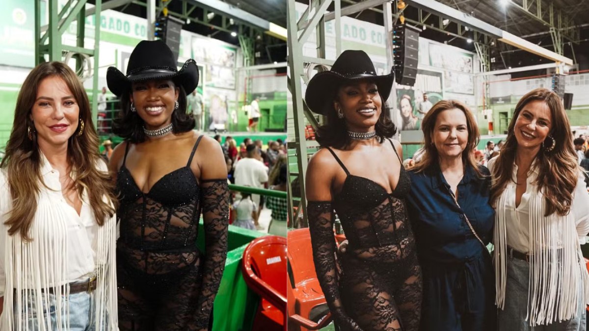 Paolla Oliveira e IZA se reencontram em festa julina da Imperatriz Leopoldinense.