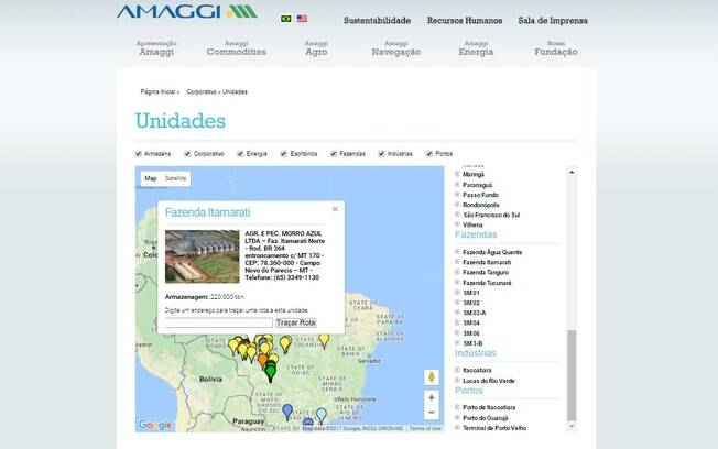 Em seu site, a Amaggi - empresa da família de Blairo Maggi - confirma que a fazenda integra seus negócios