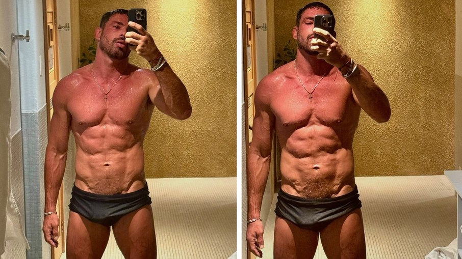 Cauã Reymond quase mostra demais em foto de sunga