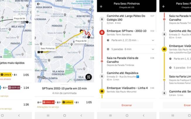 O app da Uber mostrará opções de transporte público.