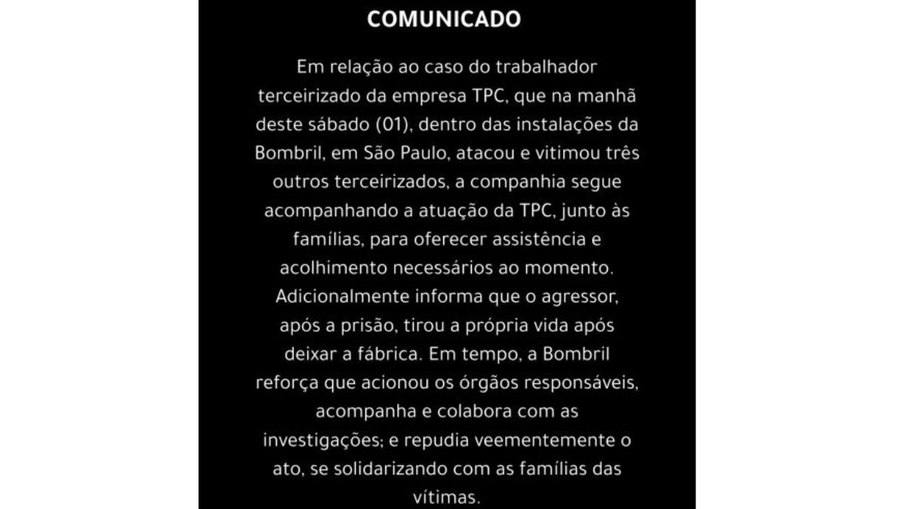 Bombril publicou comunicado após morte de três funcionários dentro da fábrica em São Bernardo do Campo (SP)