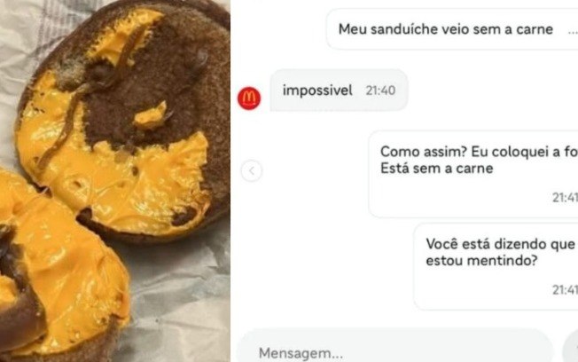 Cliente pede combo no McDonald's e recebe lanche sem hambúrguer Cliente pede combo no McDonald's e recebe lanche sem hambúrguer