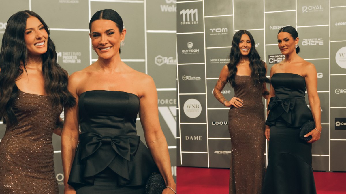 Ana e Michele Castela posam no tapete vermelho do 6º Leilão do Instituto Neymar Jr..