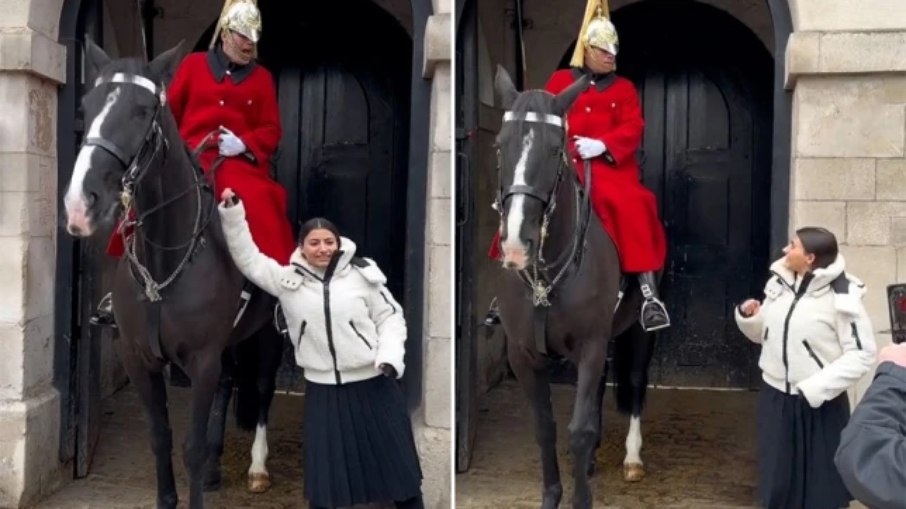 Guarda Real grita com mulher por tocar em seu cavalo